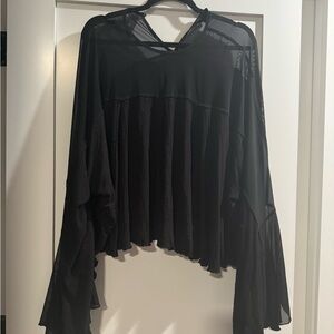 Black Flowy Top with Mesh shoulders